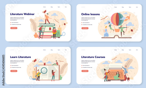 Literature school subject web banner or landing page set.
