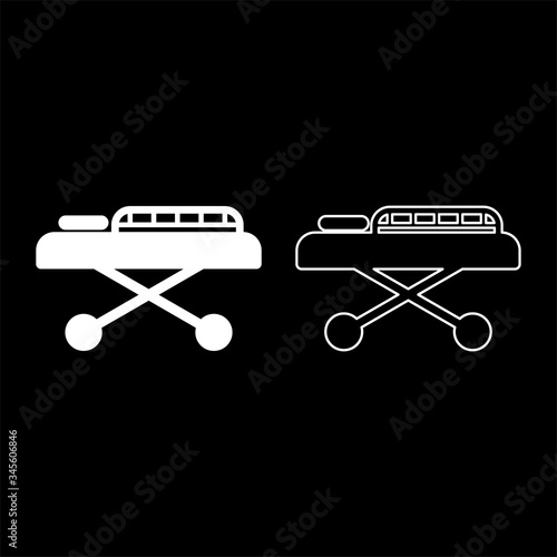Medical bed Couch patient Hospital gurney intensive care icon outline set white color vector illustration flat style image