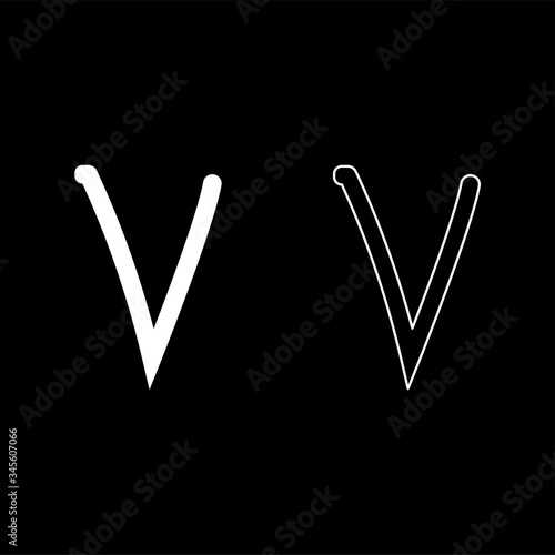 Nu greek symbol small letter lowercase font icon outline set white color vector illustration flat style image