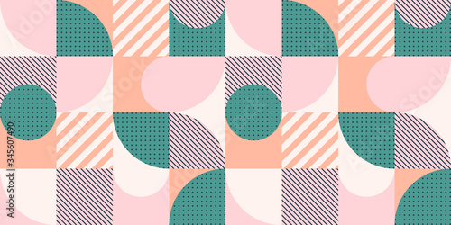Motif géométrique sans soudure coloré dans un style scandinave. Fond abstrait vectoriel avec des formes et des textures simples.
