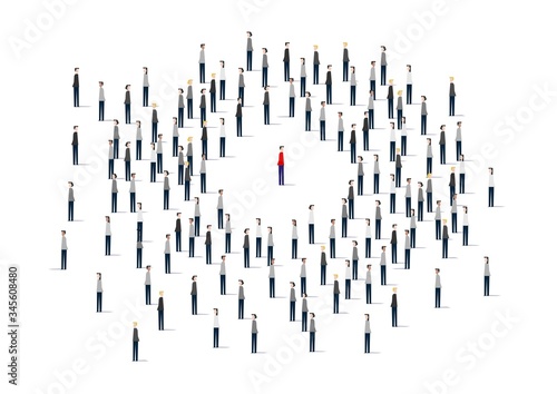 A large group of people.. Vector illustration. A large group of people is crowded on a white background. man in a crowd of stick people, red male stick figure surrounded by huge crowd. 