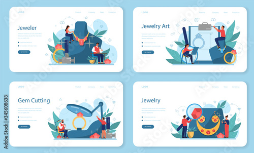 Jeweler and jewelry web banner or landing page set. Idea of creative