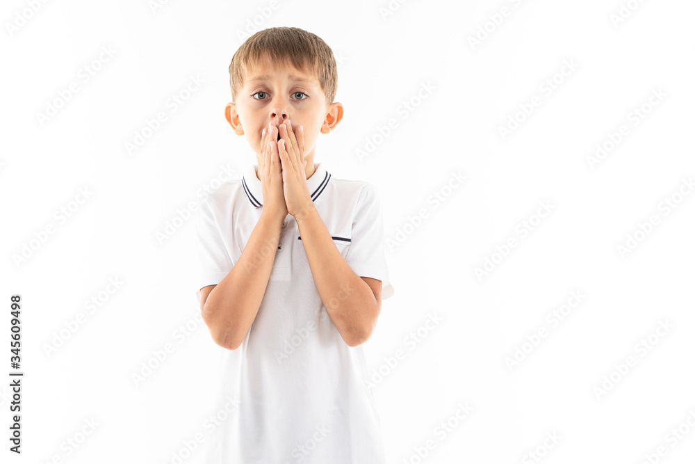 Young caucasian teenager is scared isolated on white background Young caucasian teenager is scared isolated on white background