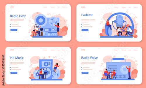 Radio host web banner or landing page set. Idea of news broadcast