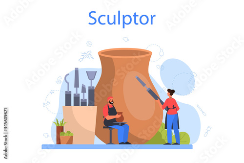 Professional sculptor concept. Creating sculpture of the marble,