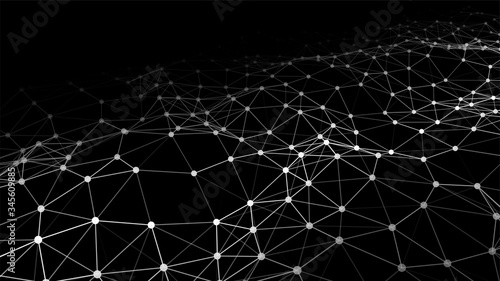 Network connection structure.Low poly shape with connecting dots and lines on dark background.Vector illustration. Big data visualization.