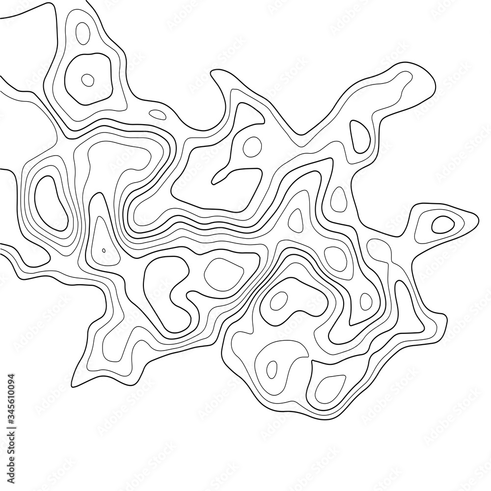 Vector contour topographic map. Black lines on white background.