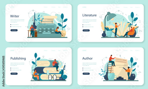 Professional writer, literature web banner or landing page set.