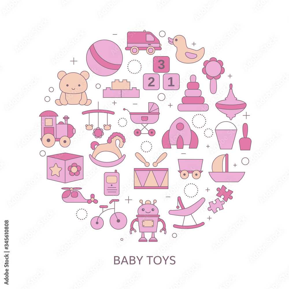 Set of baby toys for girl. Set of baby toys for girl.