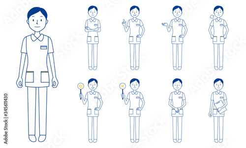 Healthcare worker (nurse) character set in 9 poses isolated vector illustartion