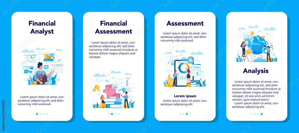Financial analyst or consultant mobile application banner set.