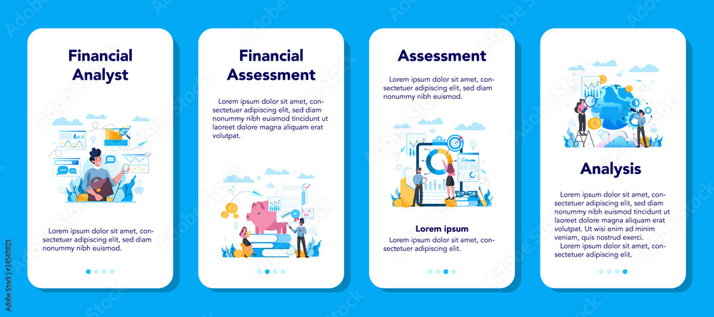 Financial analyst or consultant mobile application banner set. Financial analyst or consultant mobile application banner set.