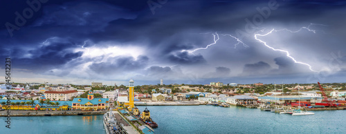Amazing panoramic view of Nassau skyline with thunderstorm approaching, Bahamas