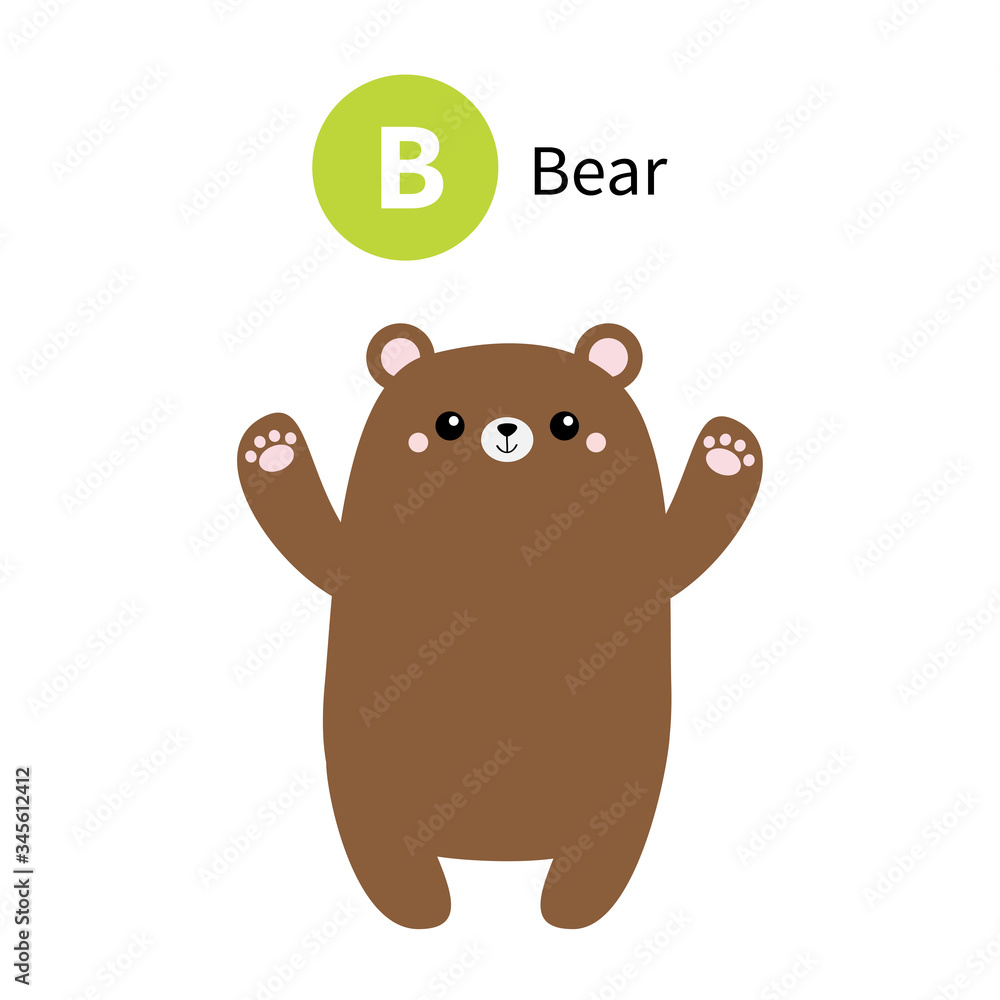 Letter B. Bear. Zoo Animal Alphabet. English Abc With Cute Cartoon ...