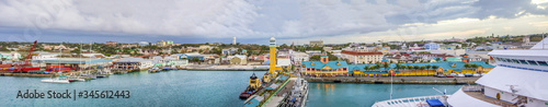 NASSAY, BAHAMAS - FEBRUARY 2012: Panoramic city view at sunset from a cruise ship