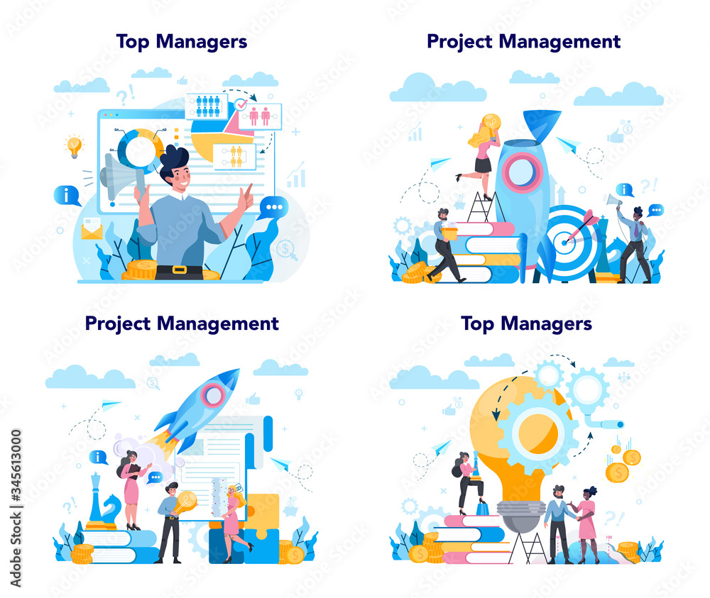 Business top management concept set. Successful strategy,