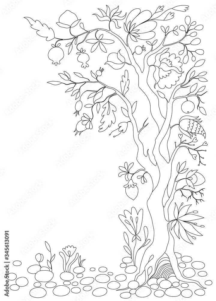 coloring page. Antistress coloring book for adults abstract tree