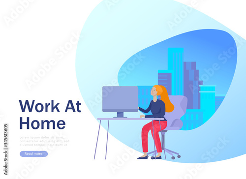 Stay at home and work concept of coronavirus prevention, awareness social media campaign. People on quarantine staying together at home office. Protection and revention