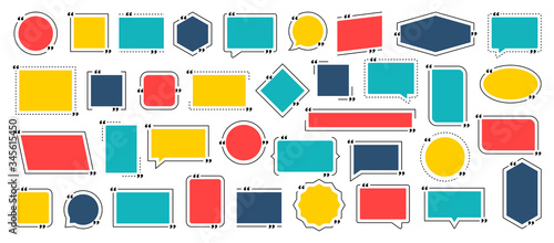 Quote box frame, big set. Texting quote boxes. Blank template quote text info design boxes quotation bubble blog quotes symbols. Creative vector banner illustration.