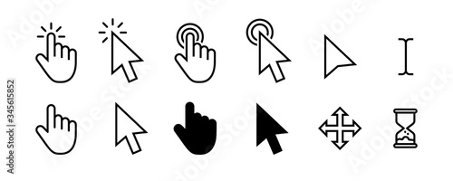 Computer mouse click cursor gray arrow icons set and loading icons. Cursor icon. Vector illustration. Mouse click cursor collection.