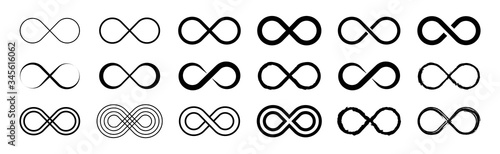 Set of infinity icons. Unlimited infinity, endless, logos. Vector illustration.