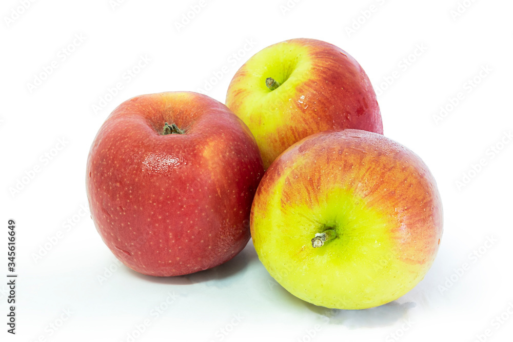 Three fresh Apple fruit isolate on white background. selective focus, soft focus. Three fresh Apple fruit isolate on white background. selective focus, soft focus.