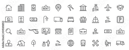 Set of 40 Real Estate web icons in line style. Rent, building, agent, house, auction, realtor. Vector illustration. photo