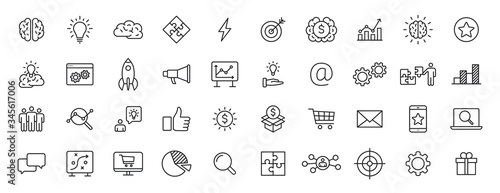Set of 40 Creativity and Idea web icons in line style. Creativity, Finding solution, Brainstorming, Creative thinking, Brain. Vector illustration. photo