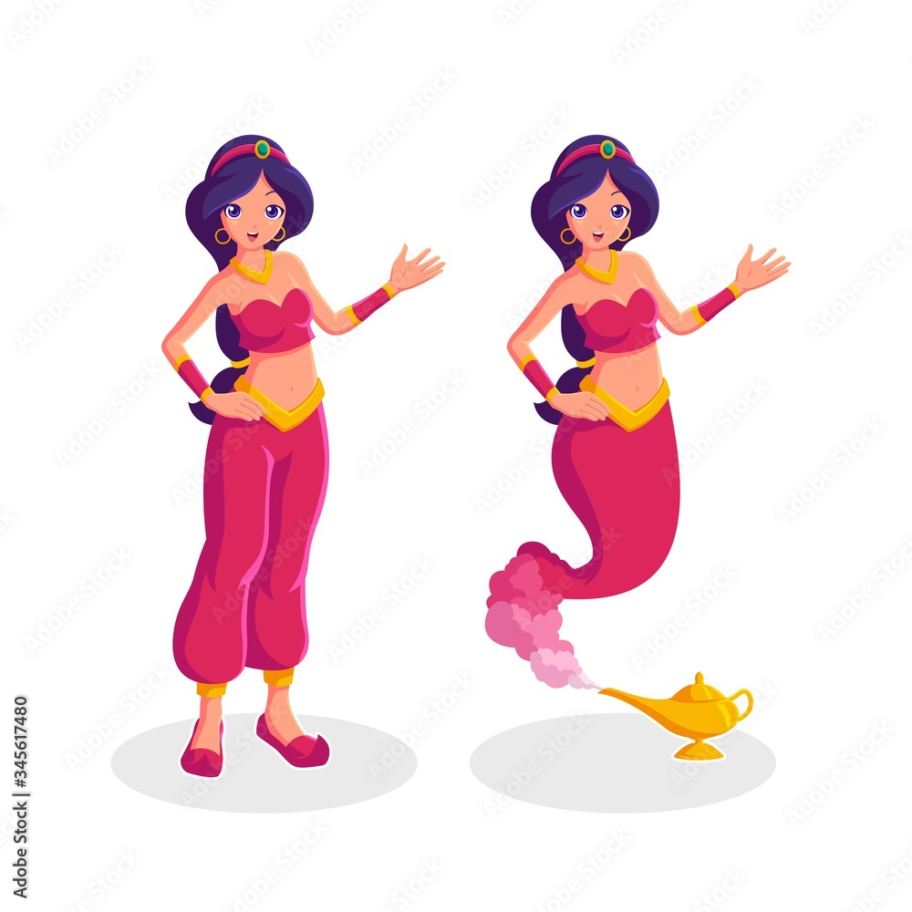 Female genie Arabian princess cartoon character vector illustration Stock  Vector