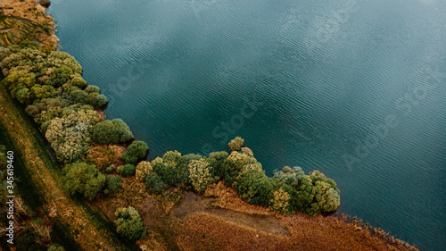 Blue sea with trees along