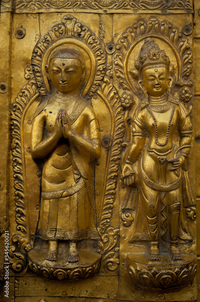 Details at Swayambhunath Temple Complex - Buddhist Center and Village on the Outskirts of Kathmandu in Nepal Details at Swayambhunath Temple Complex - Buddhist Center and Village on the Outskirts of Kathmandu in Nepal