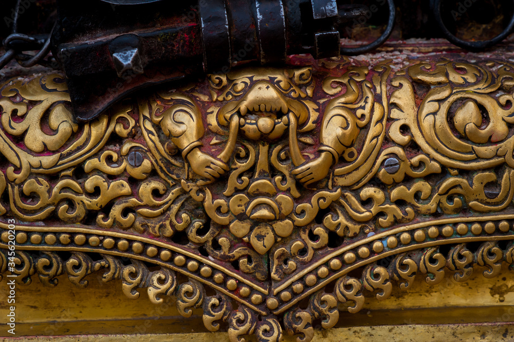 Details at Swayambhunath Temple Complex - Buddhist Center and Village on the Outskirts of Kathmandu in Nepal