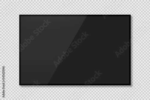 Realistic TV screen look like Modern stylish lcd panel, led. Monitor display mockup on transparent background. Vector illustration eps 10