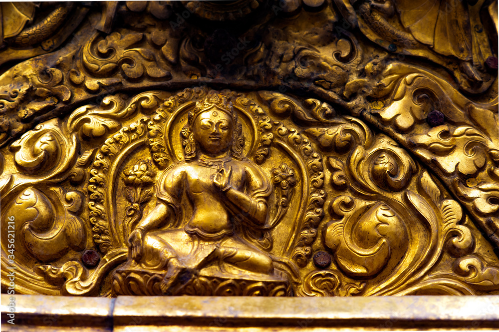 Details at Swayambhunath Temple Complex - Buddhist Center and Village on the Outskirts of Kathmandu in Nepal Details at Swayambhunath Temple Complex - Buddhist Center and Village on the Outskirts of Kathmandu in Nepal