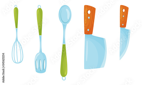 Kitchen Handy Tools for Cooking Food with Knives and Spatula Vector Set