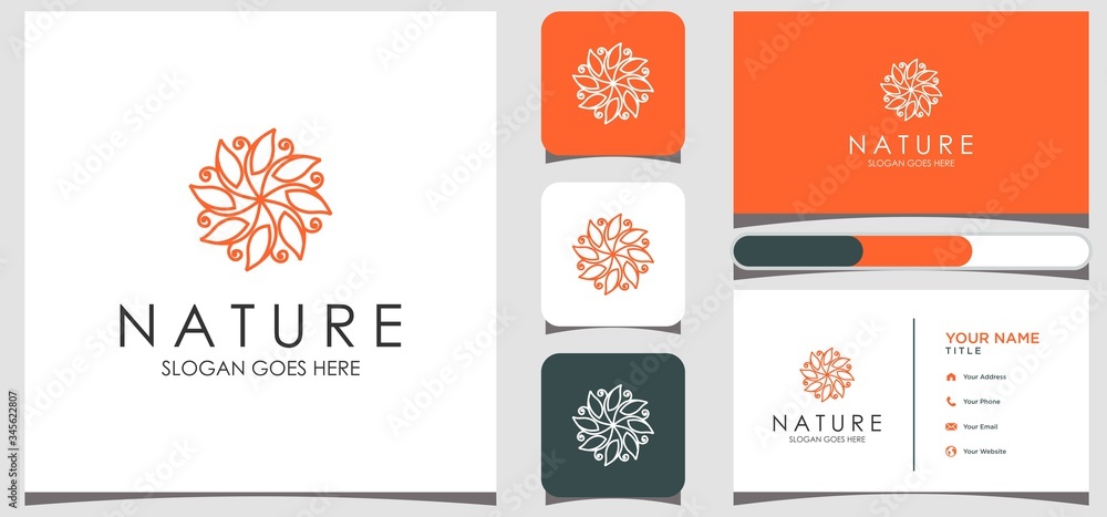 Naklejka premium Simple natural flower line logo design inspiration. symbol for yoga classes, natural, organic food products and packaging, circles made with leaves and flowers with simple lines. Premium Vector1