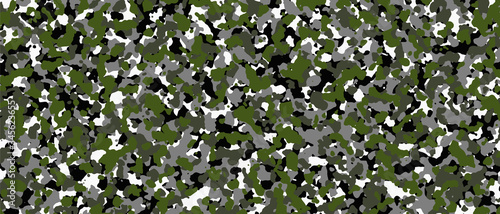 White, black, green and grey Camouflage. Camo background, military pattern, army and sport clothing, urban fashion. Vector Format. 21:9 aspect ratio.