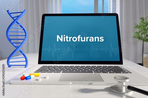 Nitrofurans – Medicine/health. Computer in the office with term on the screen. Science/healthcare photo