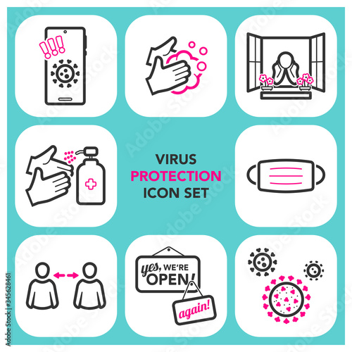 Virus Protection And Precaution Icon Set - Two Colors
