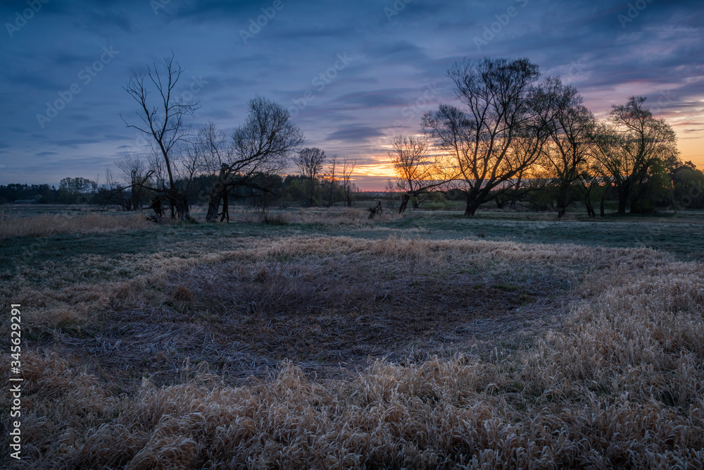 Sunrise in the Jeziorka valley near Piaseczno, Masovia, Poland