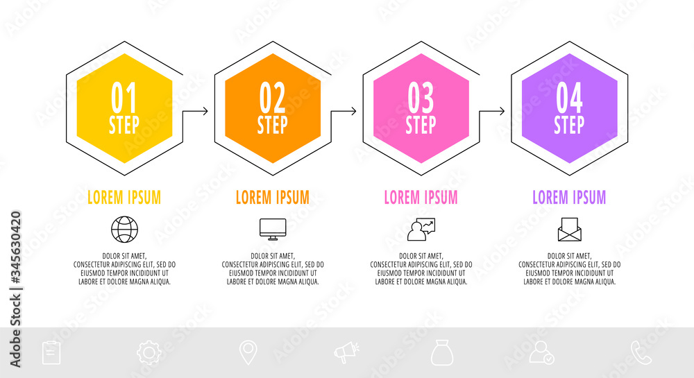Hexagon infographic design template with 4 options and icons. Vector ...