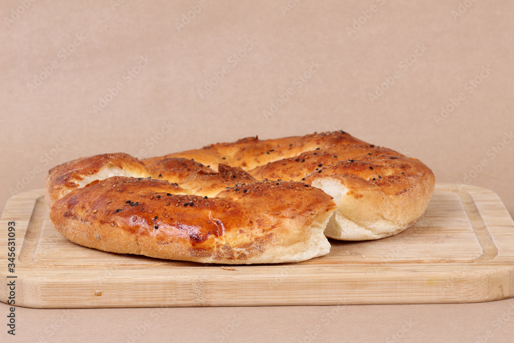 Ramadan Pita (Ramazan Pidesi) Traditional Turkish bread for holy month Ramadan.