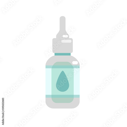 Vector flat illustration  bottle of nasal spray, eye drops isolated on white background. Design for clinics, hospitals, pharmacies, poster, medical apps and websites