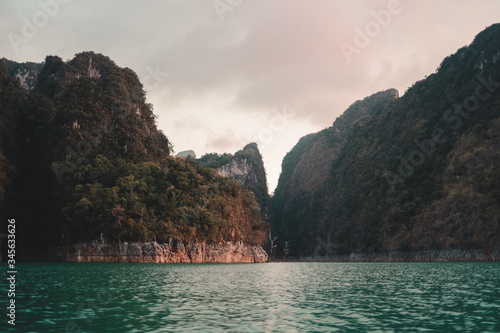 bright blue sky And surrounded by rivers and mountains