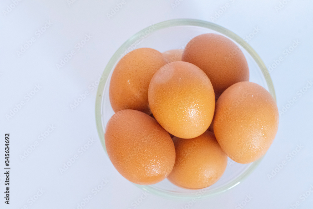 Eggs and corn flour on a white background Eggs and corn flour on a white background