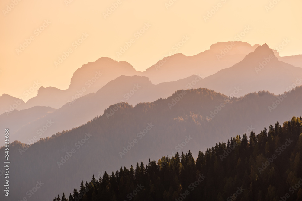 EveningDolomite mountain tops silhouettes view