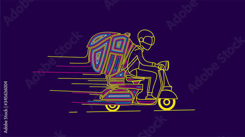 Delivery boy ride scooter delivery service , Order, Fast Shipping, Hand Drawn Sketch Vector Background.