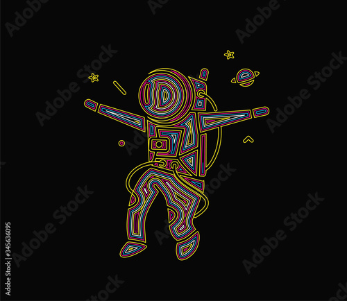 Astronaut in spacesuit, Flat Line Art Design illustration.