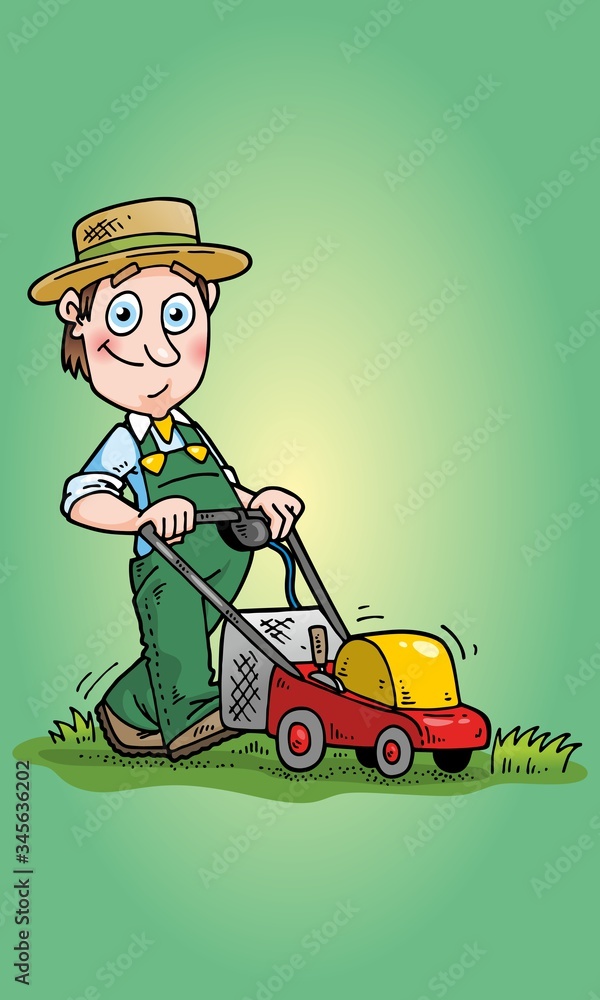 gardener with a lawn mower