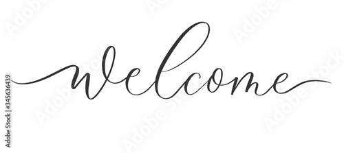 Welcome - calligraphic inscription with  smooth lines. photo